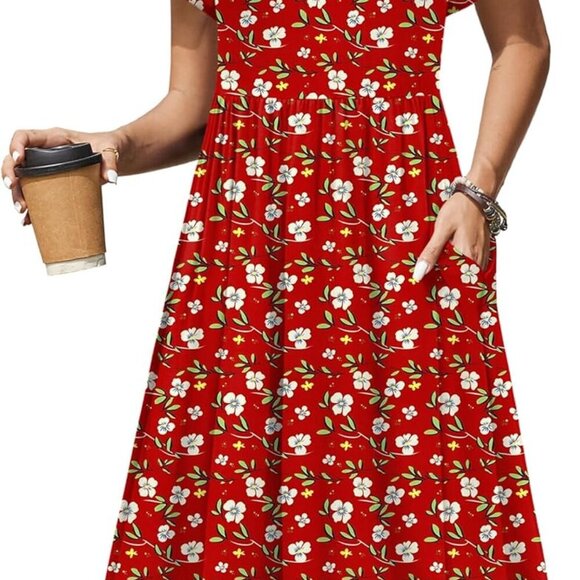 Women Summer Short Sleeve Midi Dress with Pockets Casual Aline Flowy Tshirt Dres - Picture 1 of 6